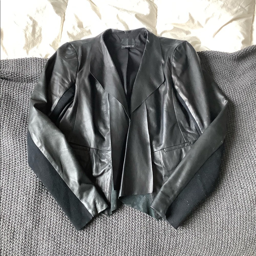 Trouve Leather cropped blazer jacket Genuine Leather